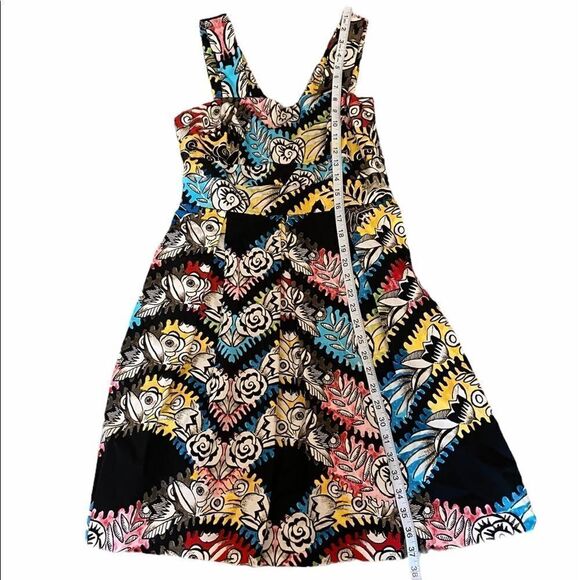 Printed Cotton V Neck Pleated Floral Mini Dress S - Picture 8 of 8